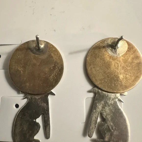 Vintage Sterling Wolf/Moon Earrings - Picture 2 of 5